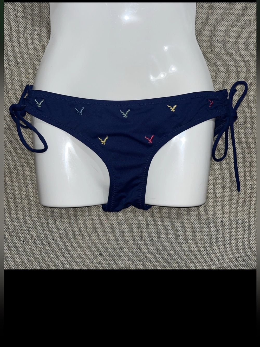 Vintage American Eagle Embroidered Eagles Logo Navy Blue Swim Bikini Bottoms